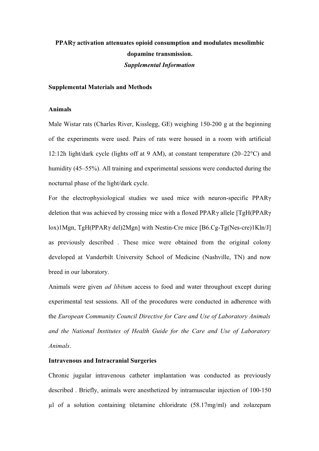 Pparγ Activation Attenuates Opioid Consumption and Modulates Mesolimbic Dopamine Transmission