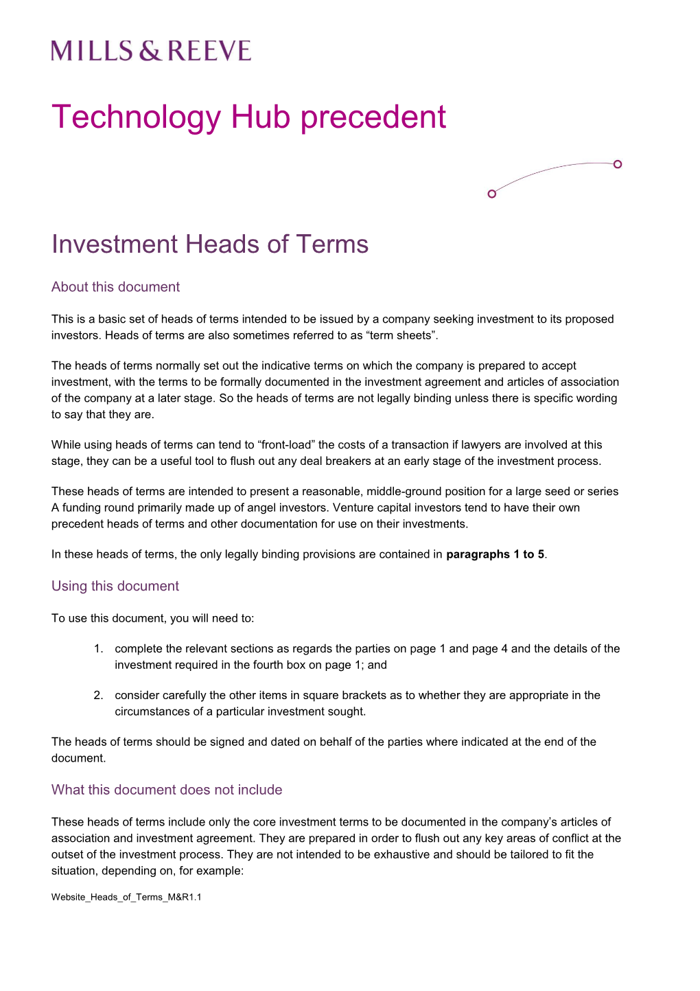 Investment Heads of Terms