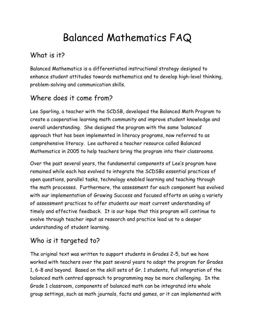 Balanced Mathematics FAQ