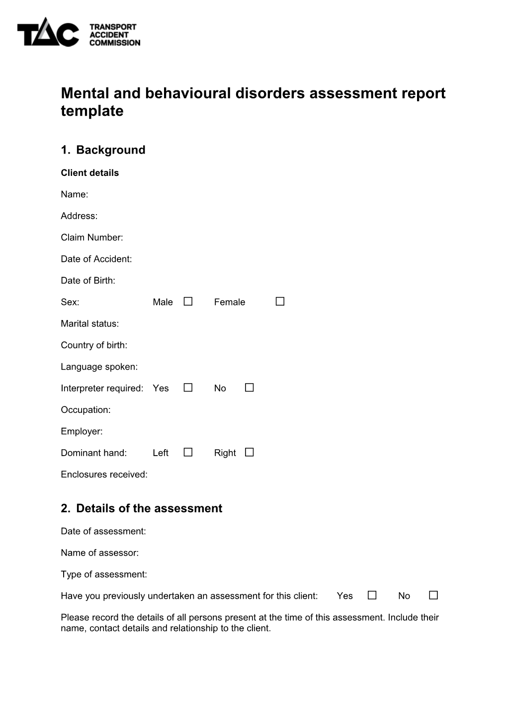 Medical Impairment Assessment Report Format