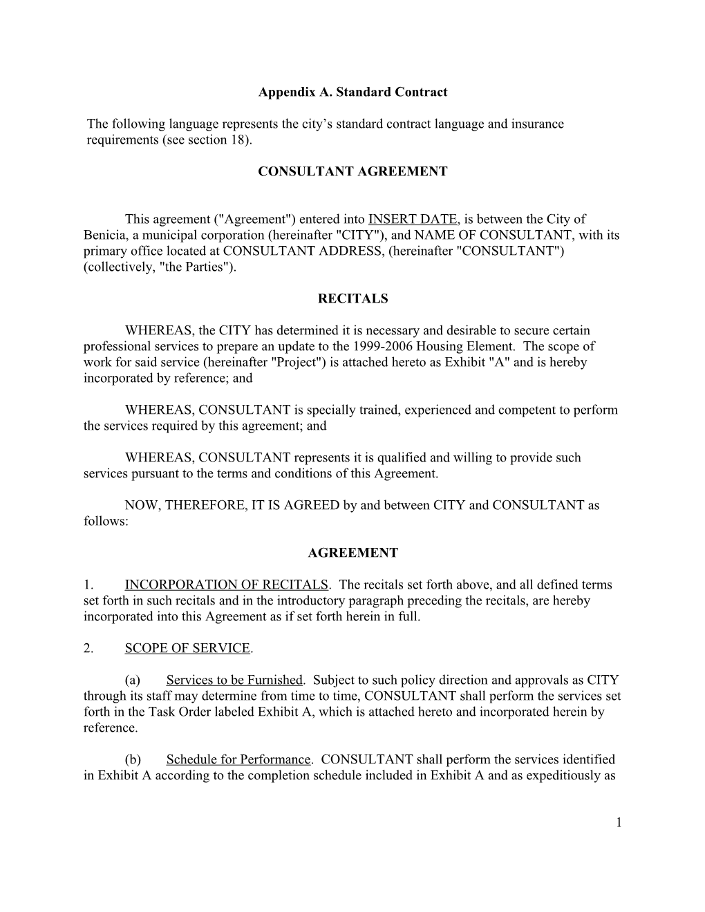 Appendix A. Standard Contract