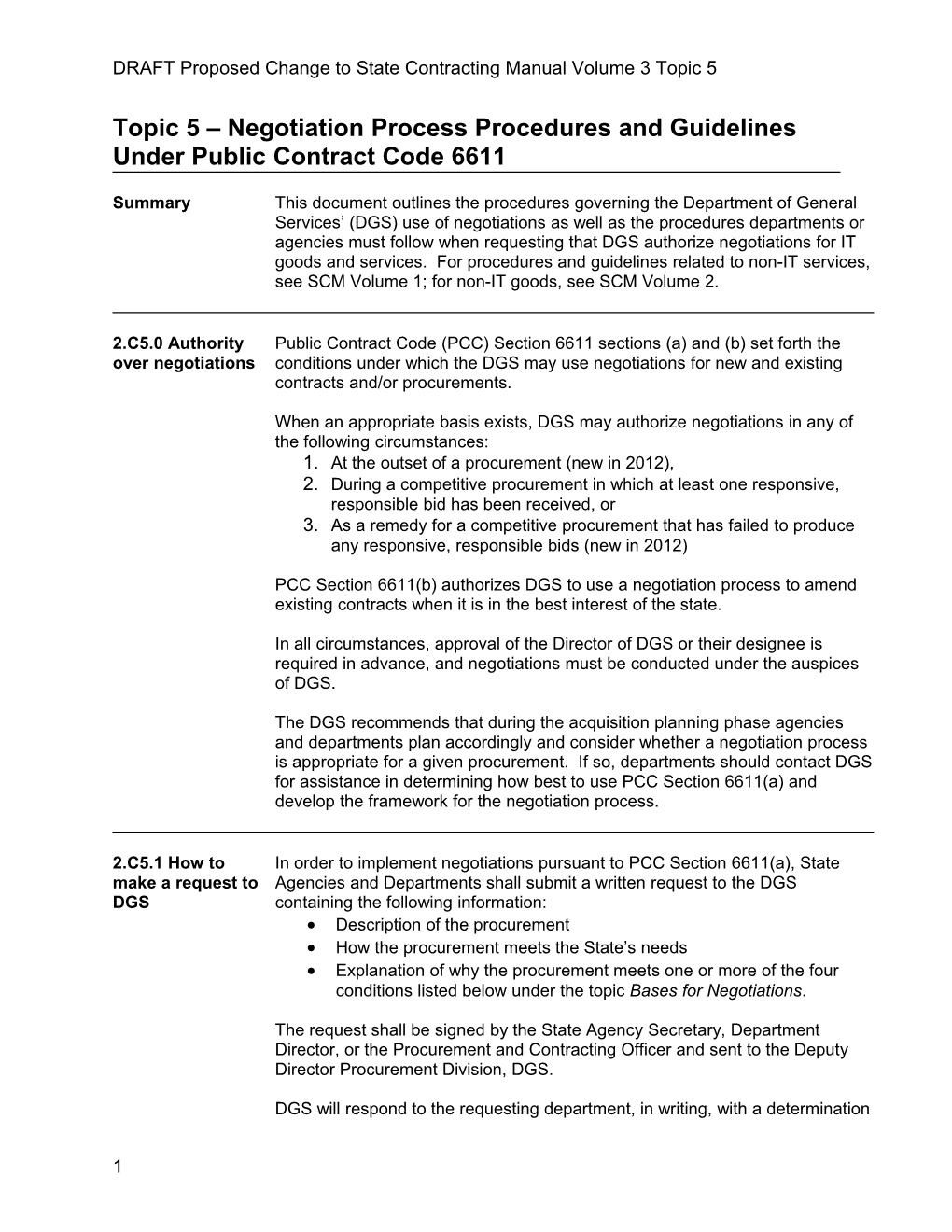 Topic 5 Negotiation Process Procedures and Guidelines Under Public Contract Code 6611