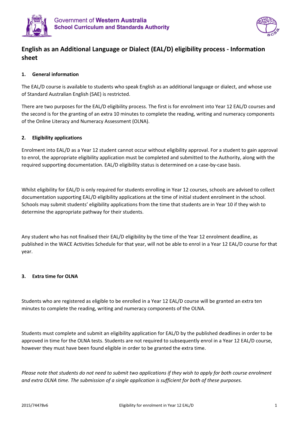 English As an Additional Language Or Dialect (EAL/D) Eligibility Process - Information Sheet