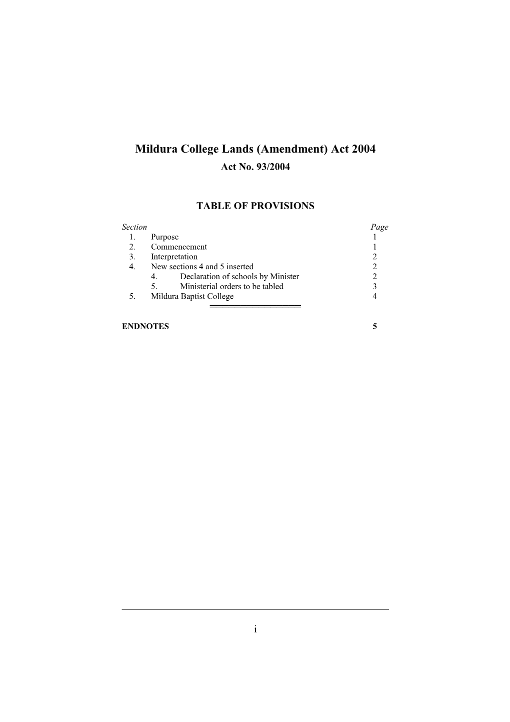 Mildura College Lands (Amendment) Act 2004