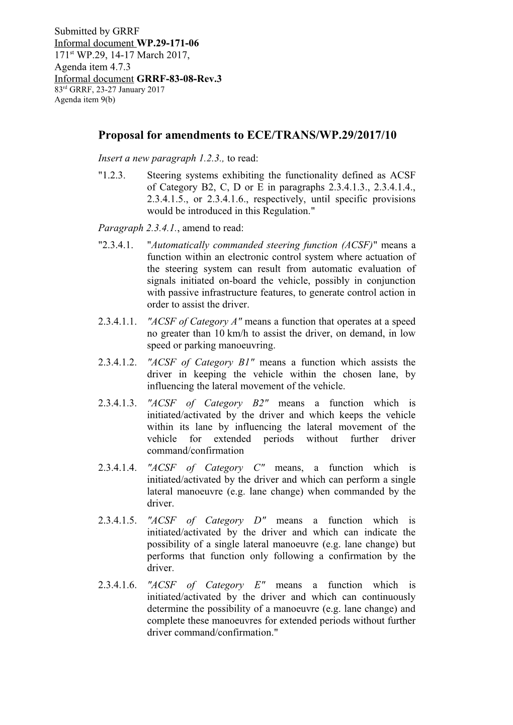Proposal for Amendments to ECE/TRANS/WP.29/2017/10
