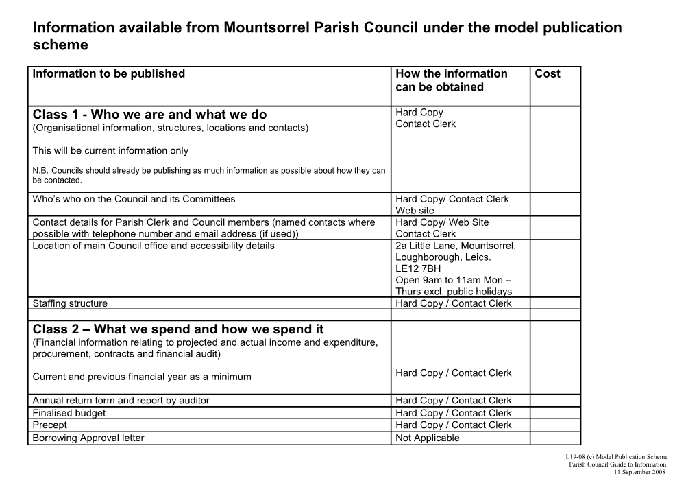 Information Available from Anstey Parish Council Under the Model Publication Scheme
