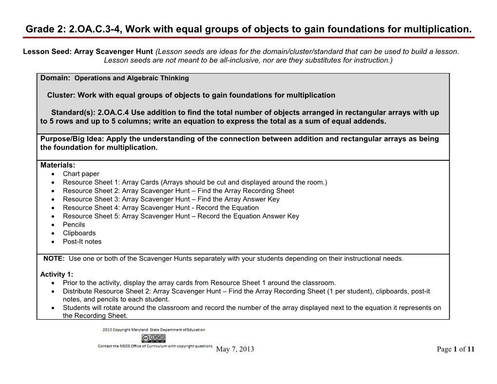 Grade 2: 2.OA.C.3-4, Work with Equal Groups of Objects to Gain Foundations for Multiplication