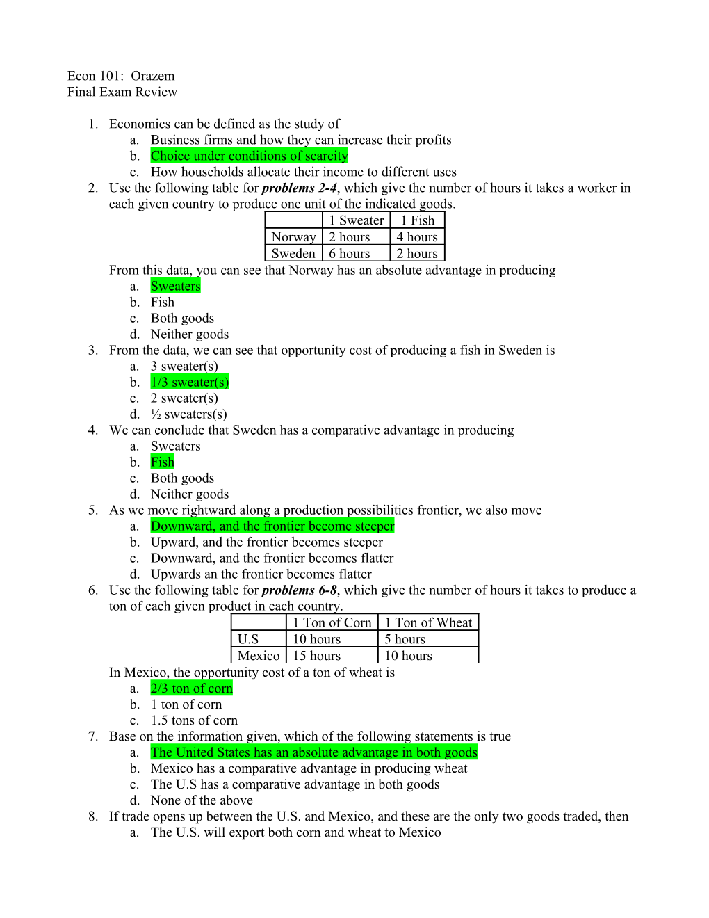 Final Exam Review s2