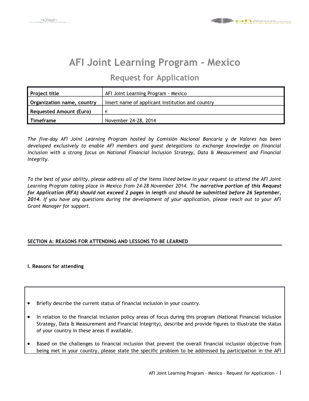 AFI Joint Learning Program - Mexico