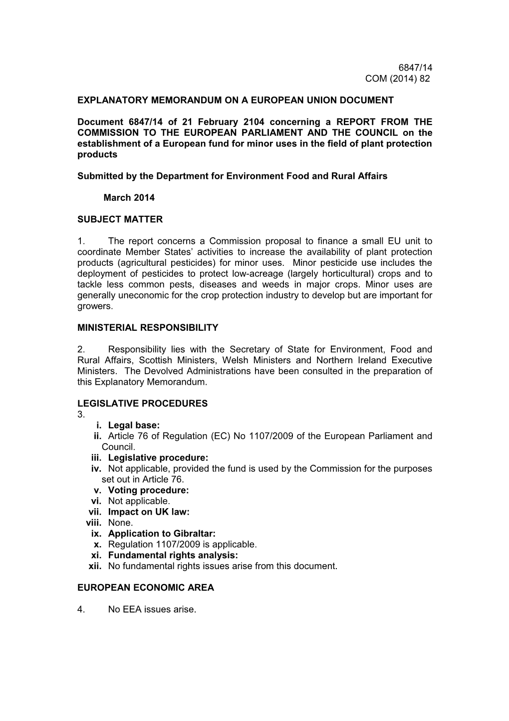Explanatory Memorandum on a European Union Document