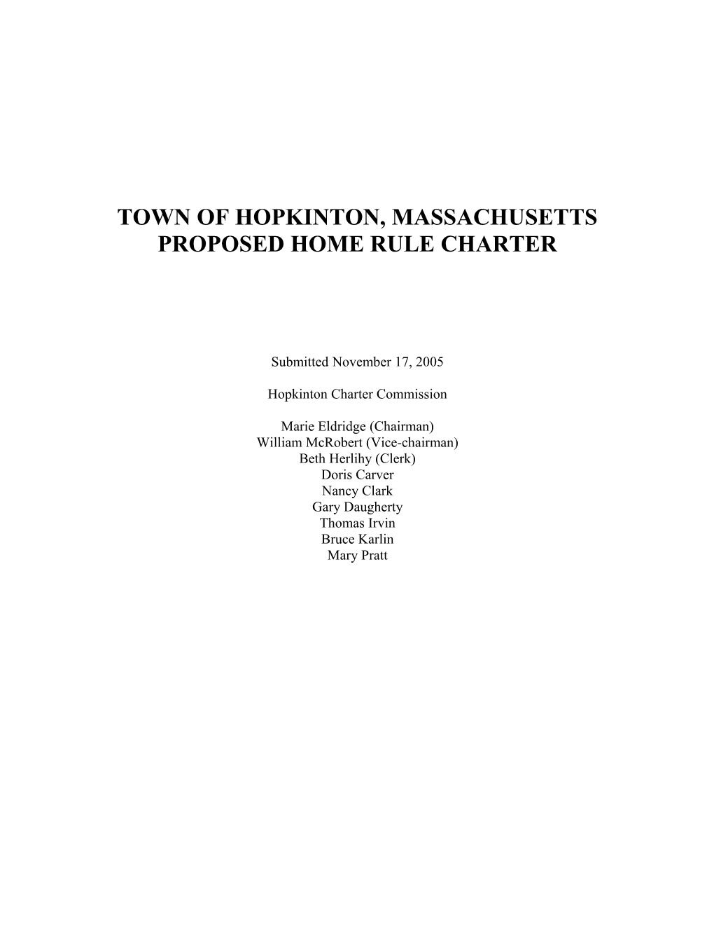 Preliminary Home Rule Charter