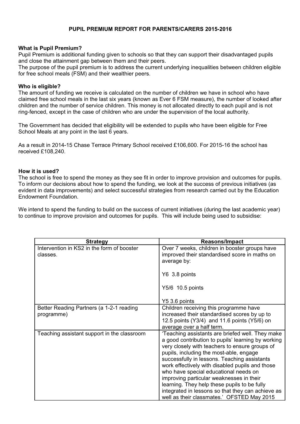 Pupil Premium Report for Parents/Carers 2015-2016