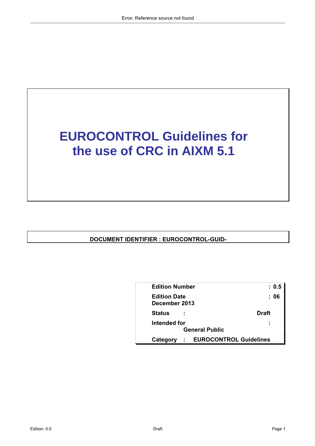 EUROCONTROL Guidelines for the Use of CRC in AIXM 5.1