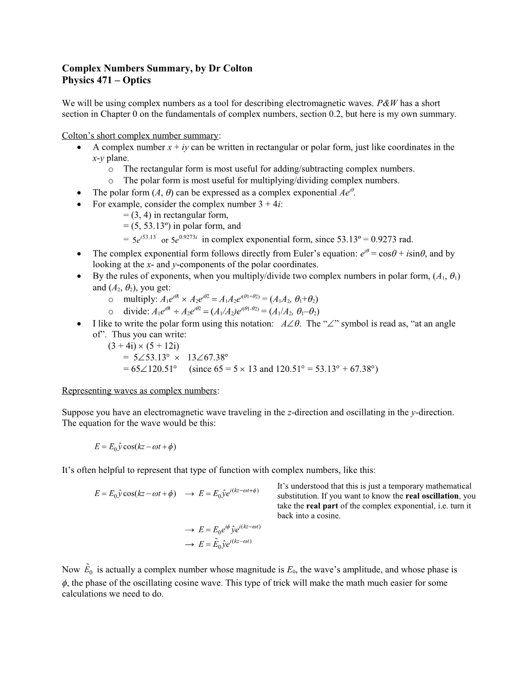 Complex Numbers Summary