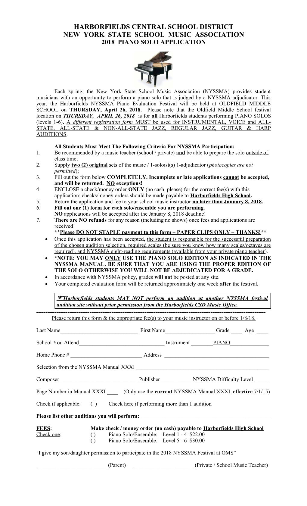 NYSSMA Sign-Up Form '98