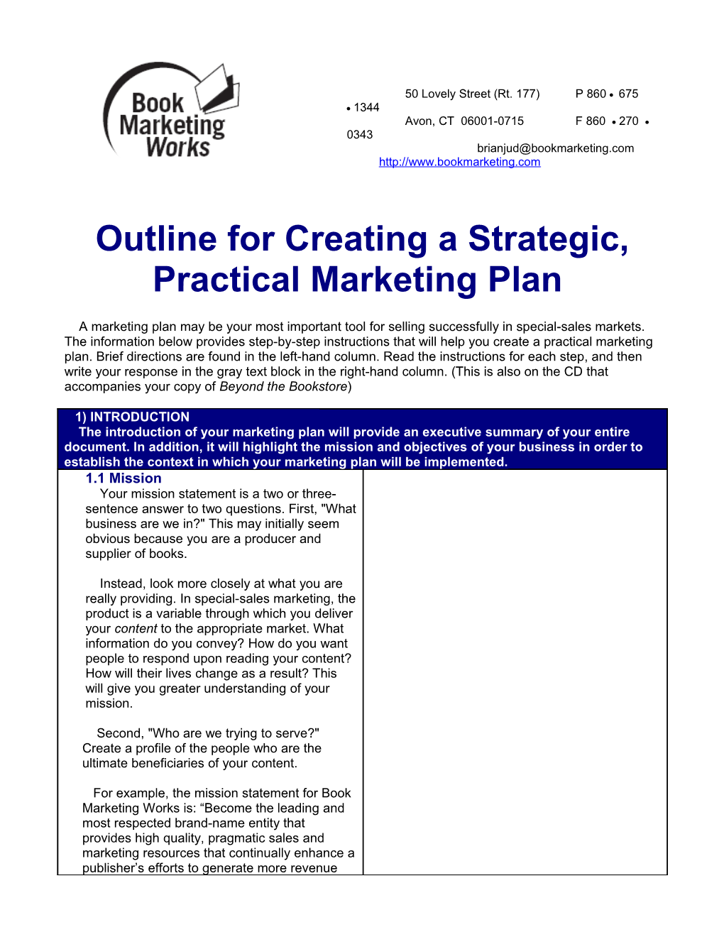 Outline for Creating a Strategic, Practical Marketing Plan