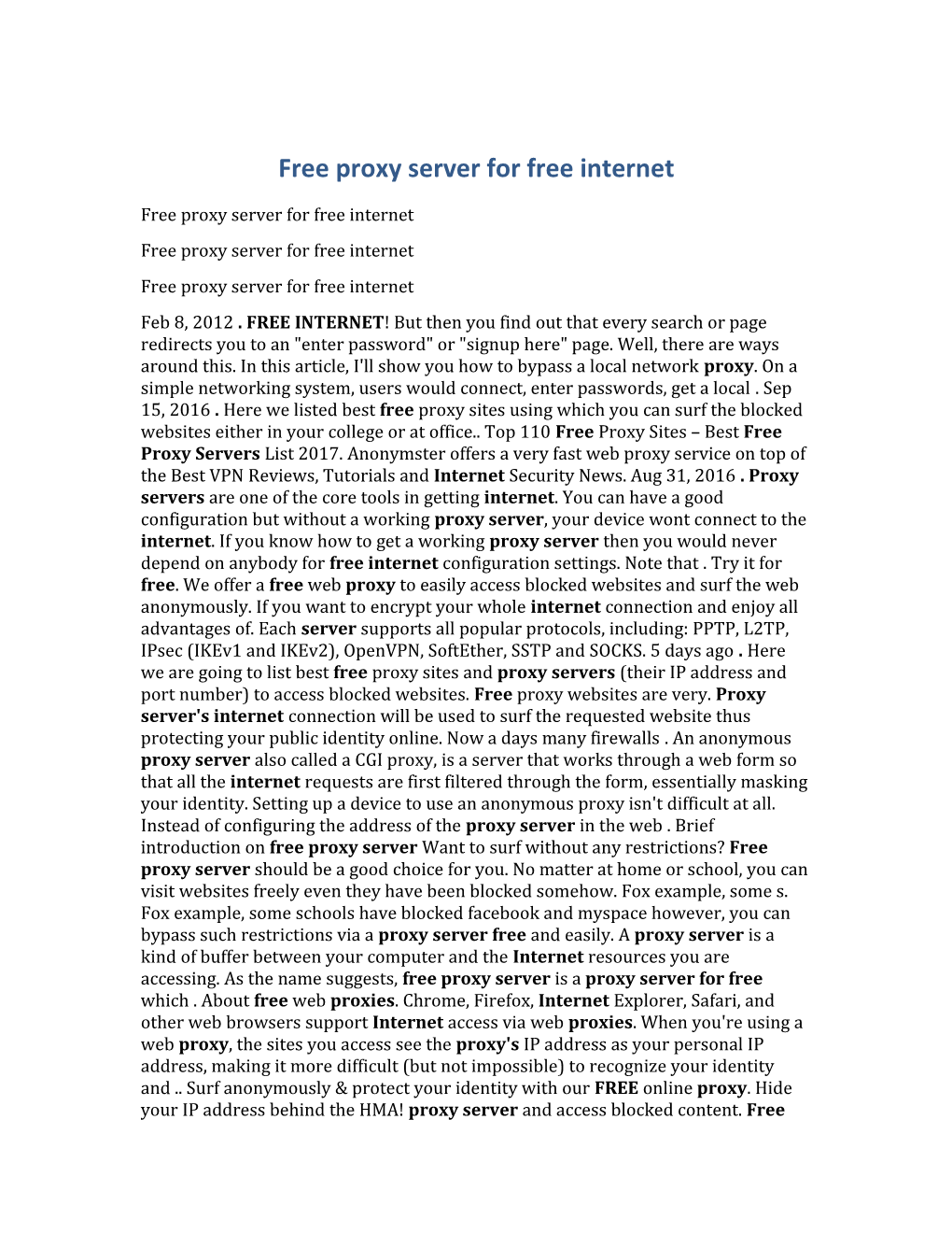 Free Proxy Server for Free Internet