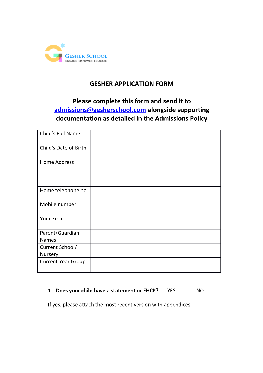 Gesher Application Form