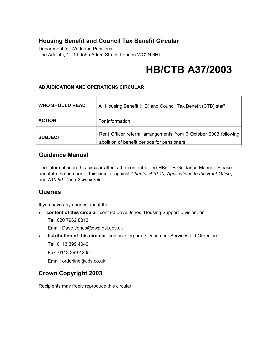 Housing Benefit and Council Tax Benefit Circular s3