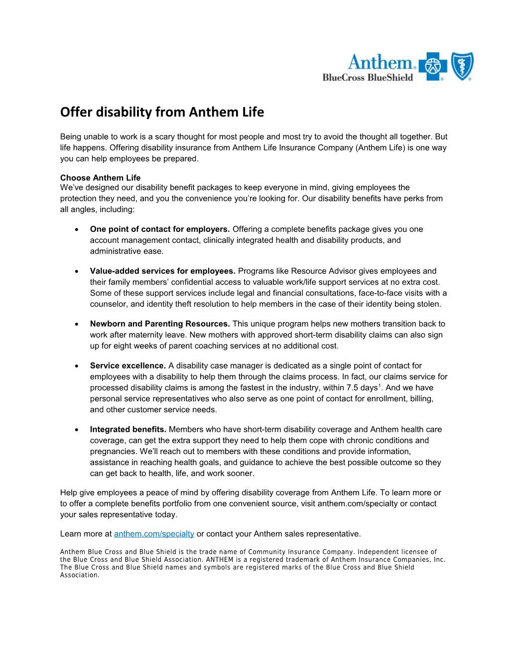 Offer Disability from Anthem Life