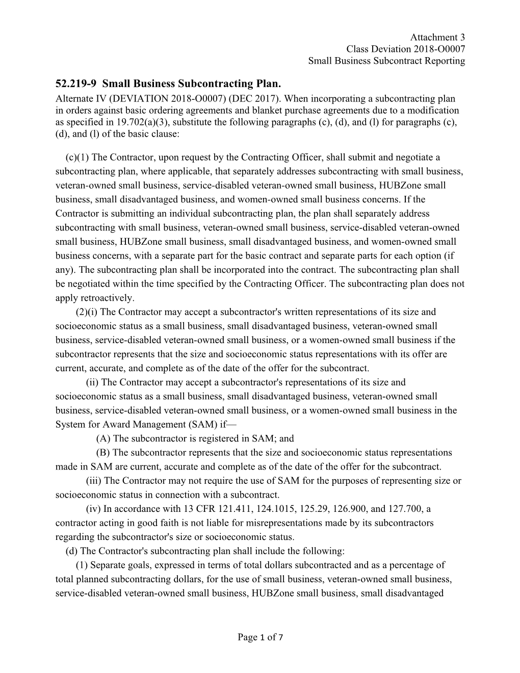 52.219-9 Small Business Subcontracting Plan