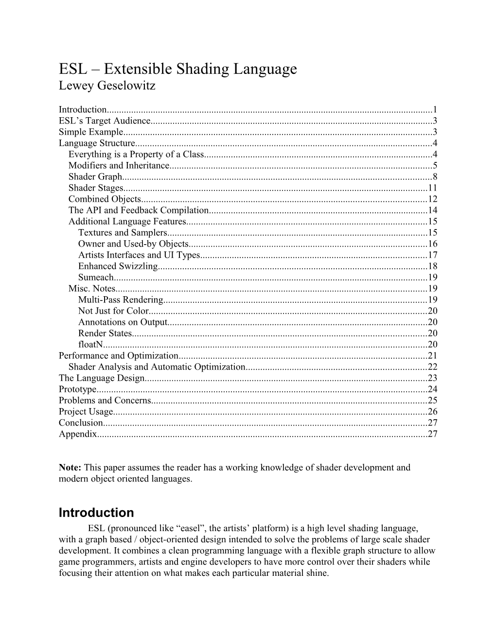 ESL Extensible Shading Language