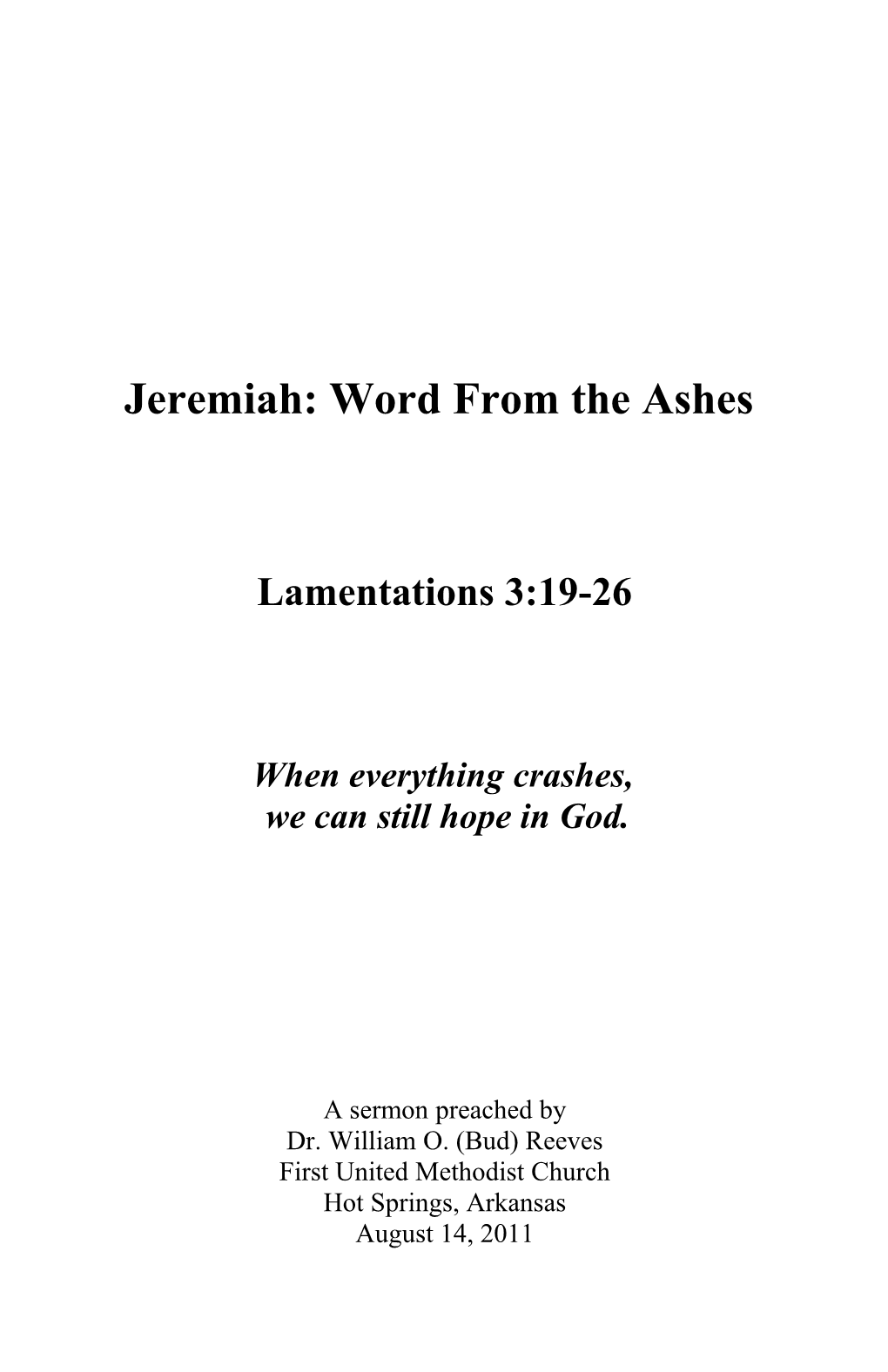 Jeremiah: Word from the Ashes