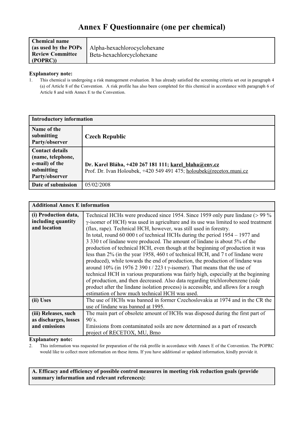 Annex F Questionnaire (One Per Chemical) s1