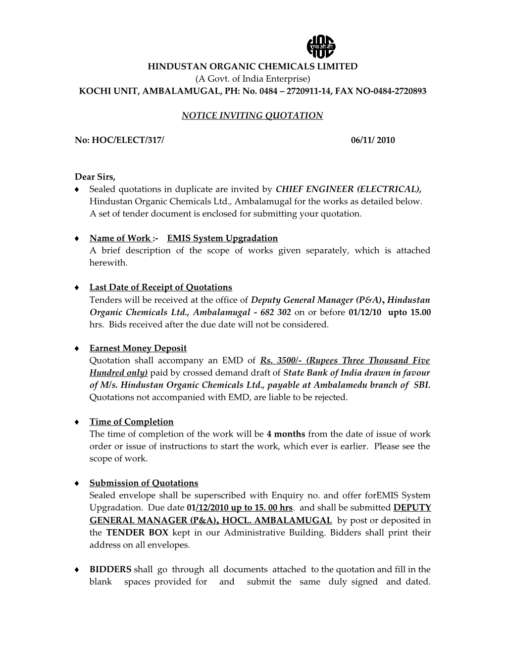 Hindustan Organic Chemicals Limited