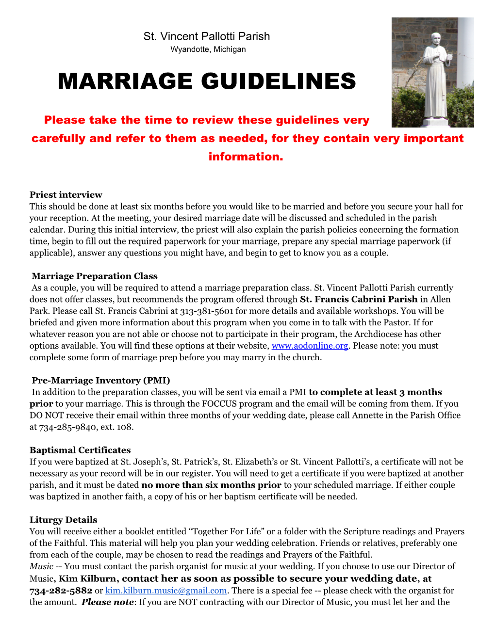 St.VP Marriage Guidelines