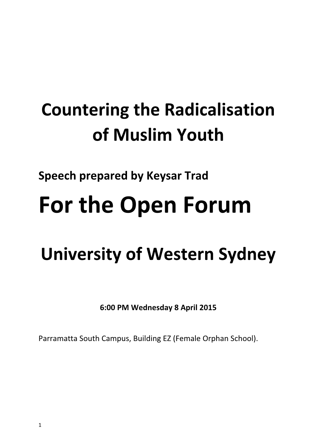 Countering the Radicalisation of Muslim Youth