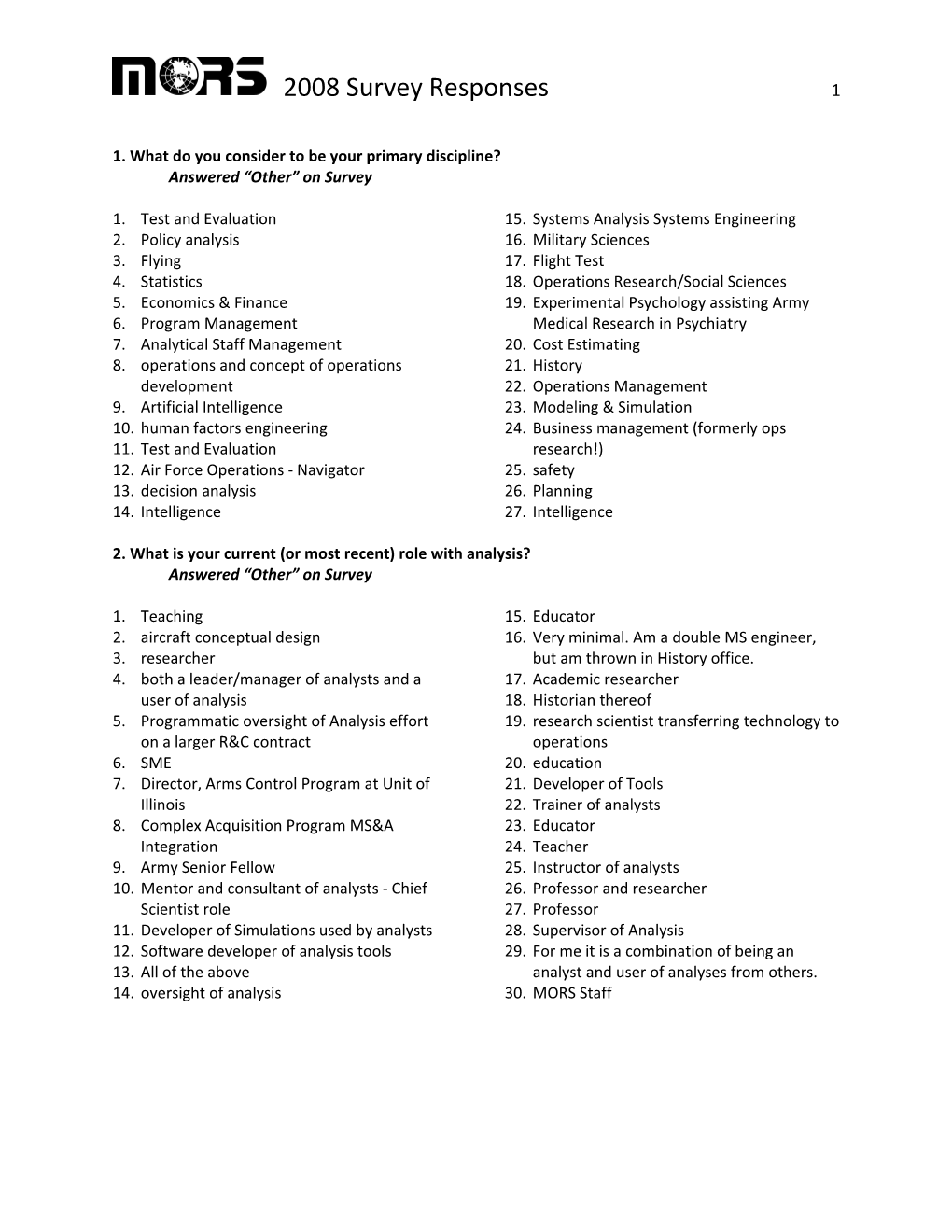 1. What Do You Consider to Be Your Primary Discipline?