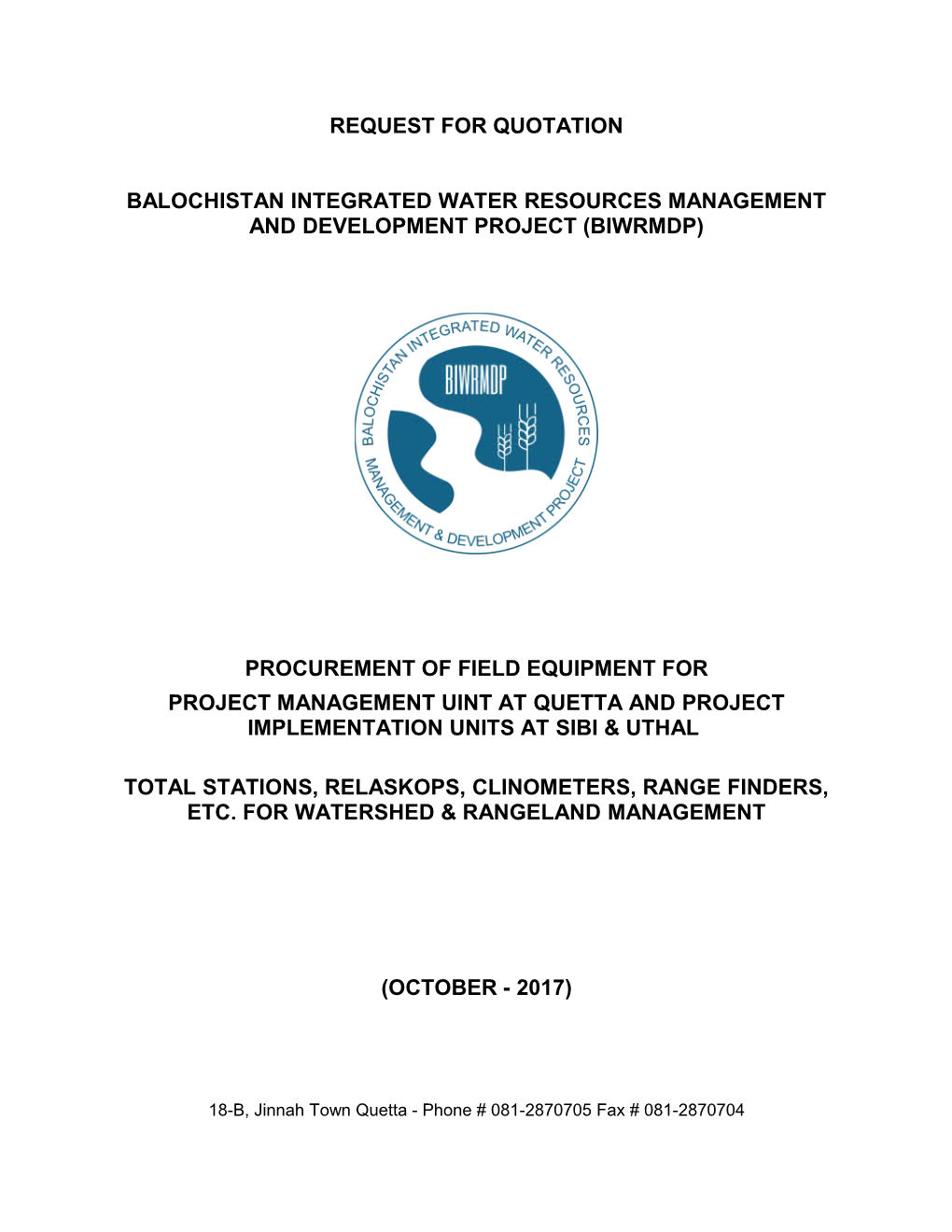Balochistan Integrated Water Resources Management and Development Project (Biwrmdp)