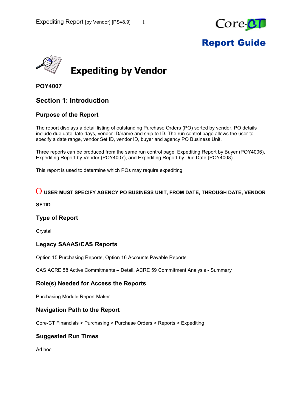 Expediting Report by Vendor