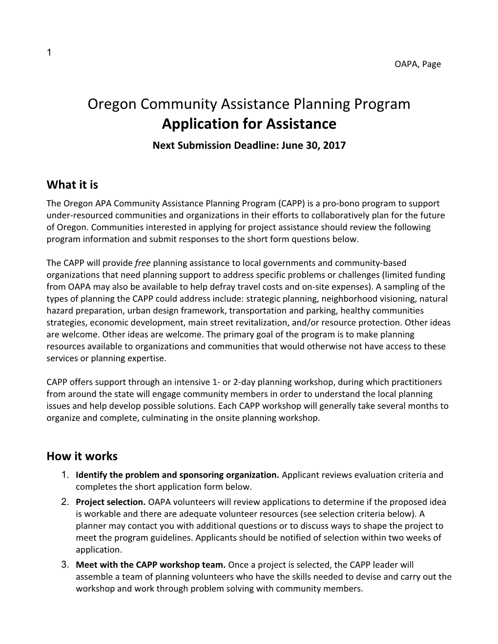 Oregon Community Assistance Planning Program