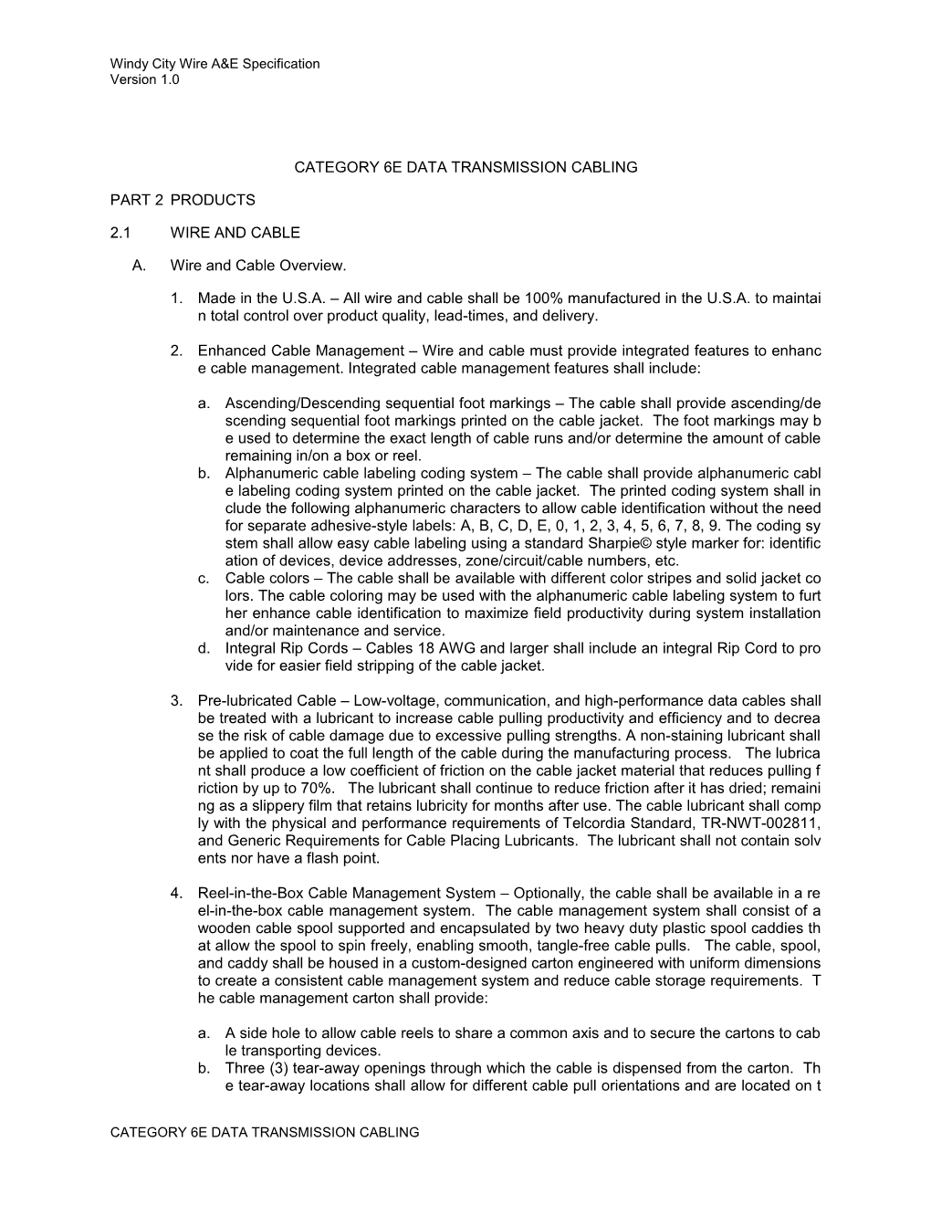 Windy City Wire A&E Specification