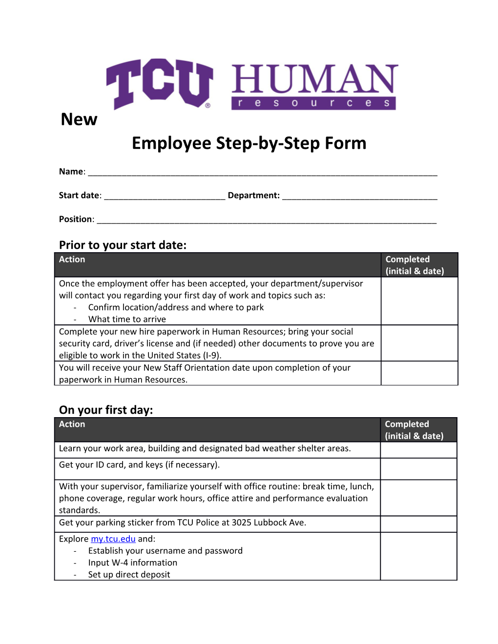 New Employee Step-By-Step Form