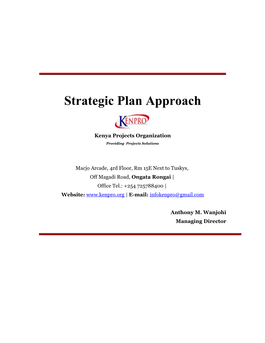 Strategic Plan Approach