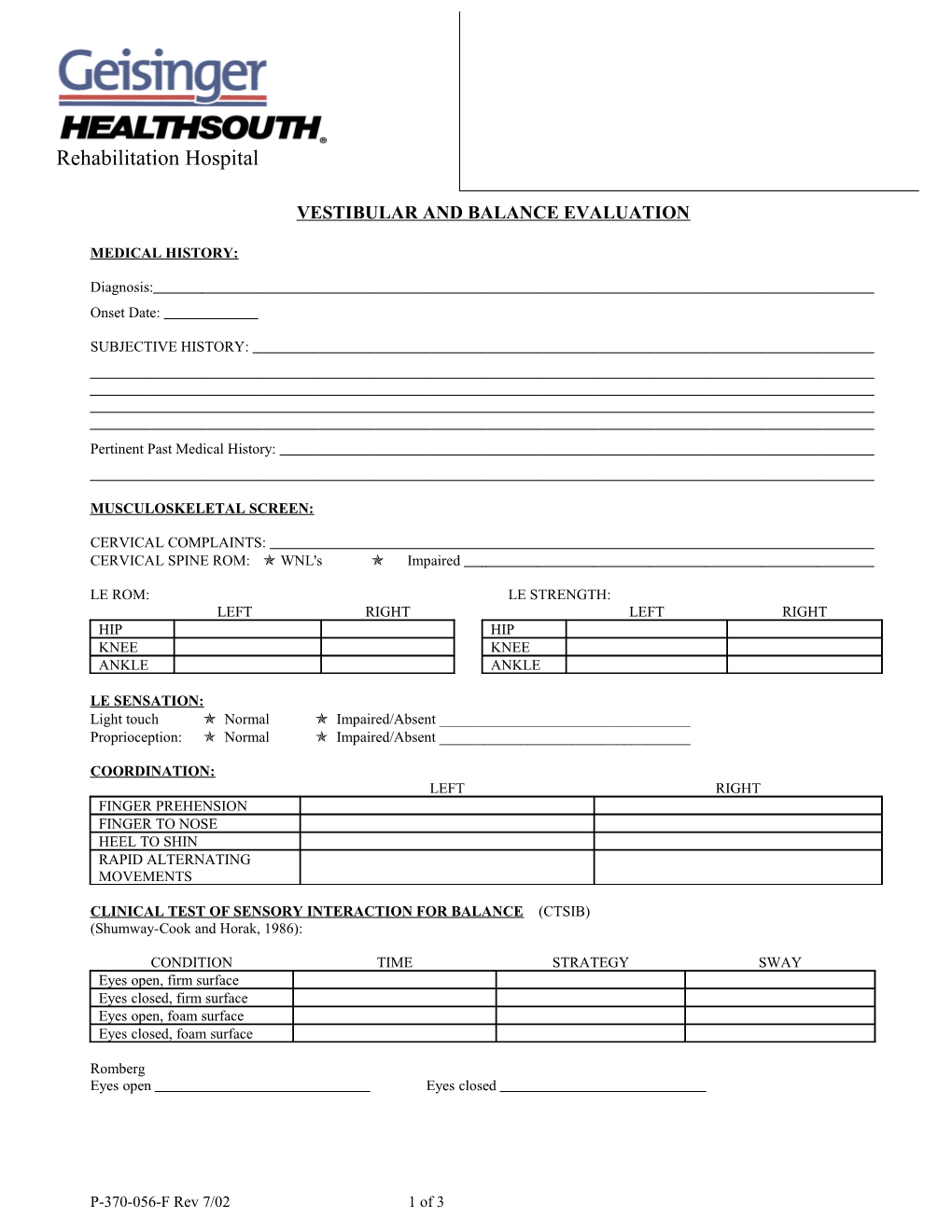 Vestibular and Balance Evaluation