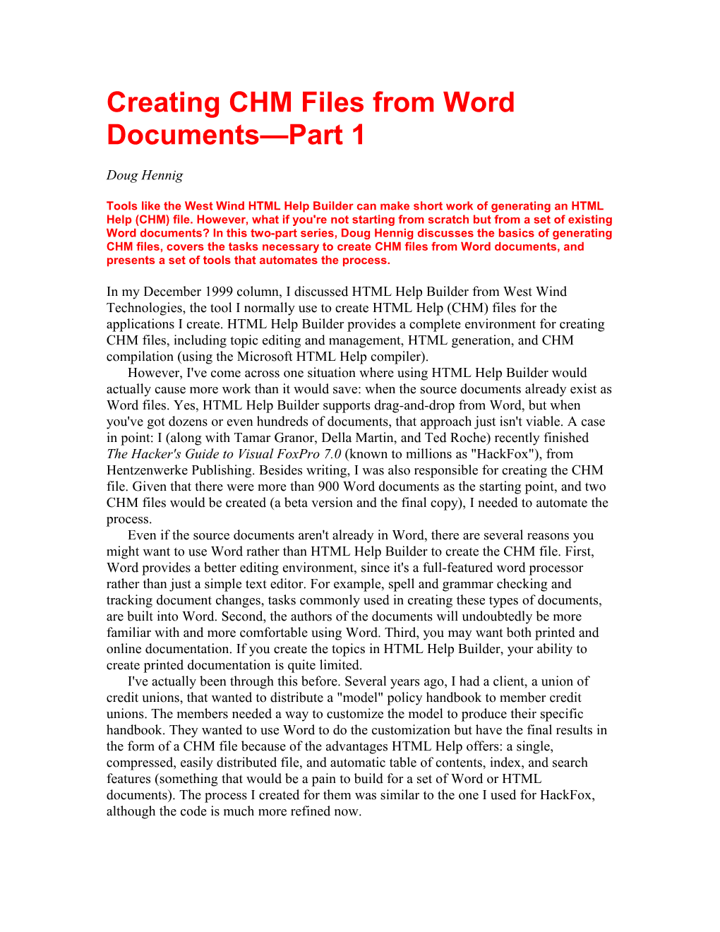 Creating CHM Files from Word Documents Part 1