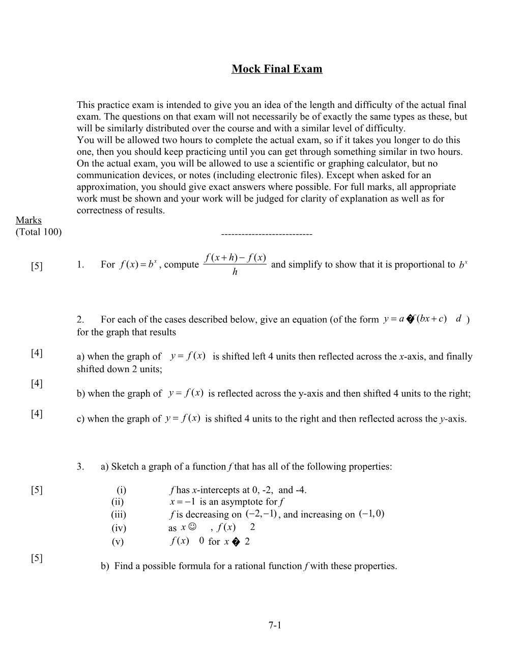 Mock Final Exam