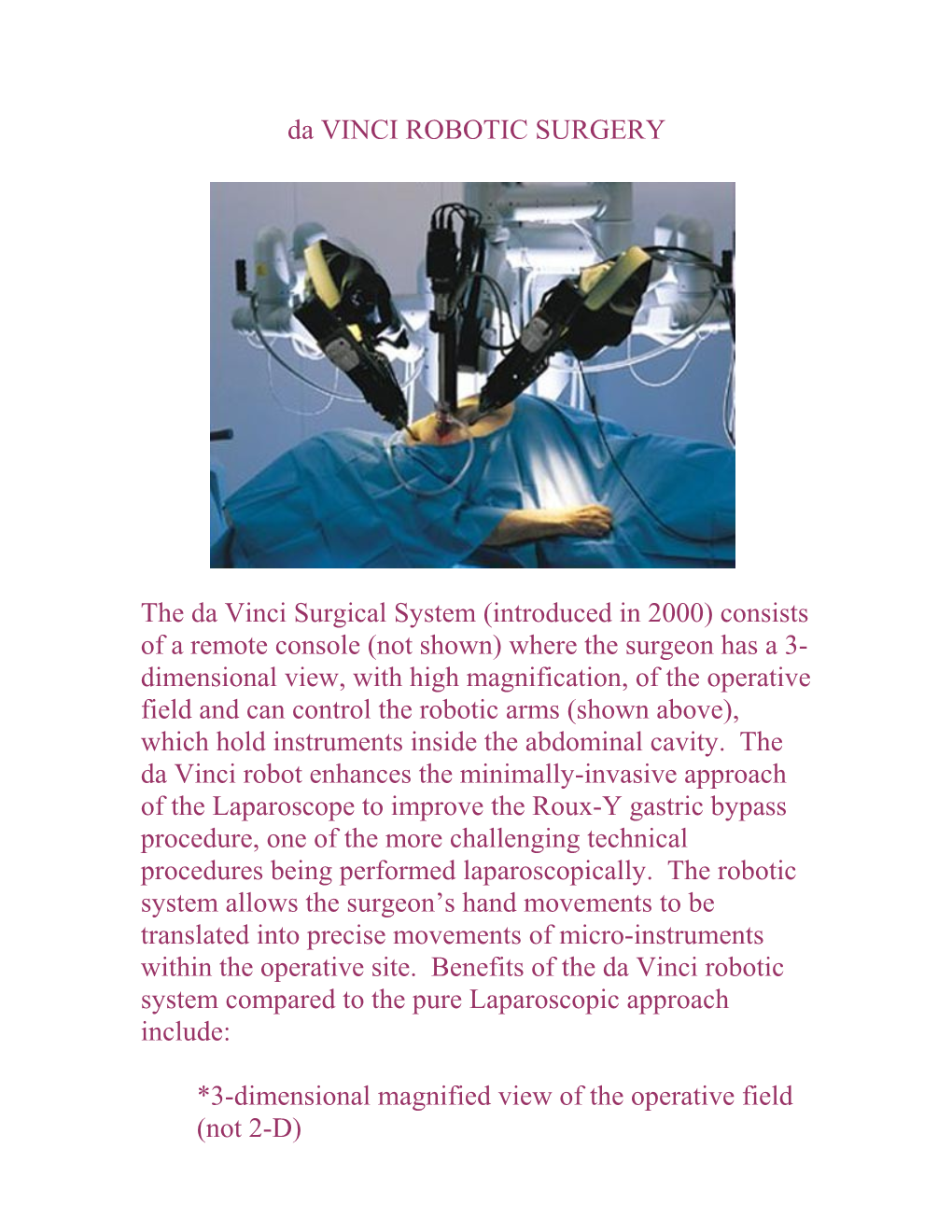 Da VINCI ROBOTIC SURGERY