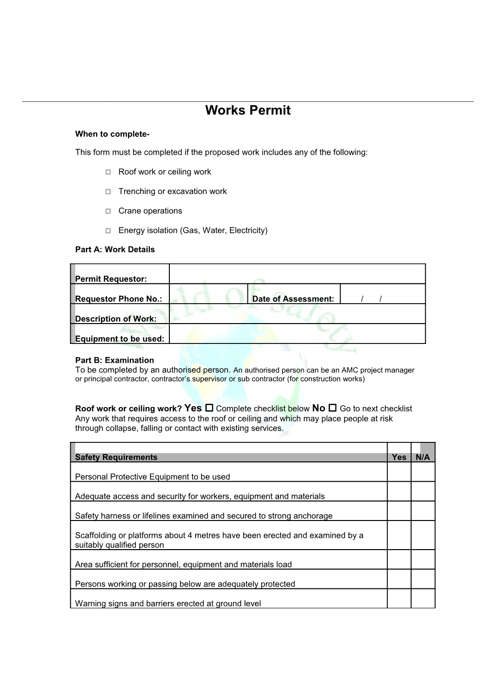 This Form Must Be Completed If the Proposed Work Includes Any of the Following