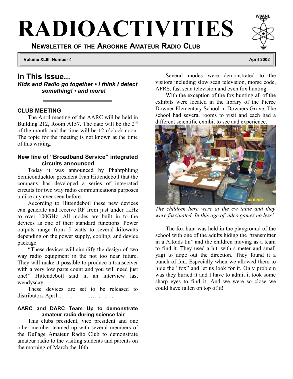 Newsletter of the Argonne Amateur Radio Club