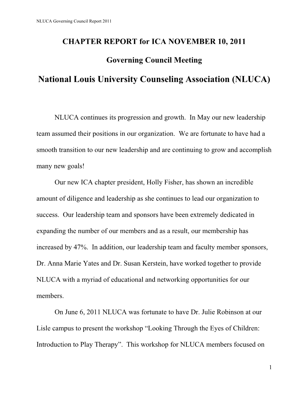 NLUCA Governing Council Report 2011