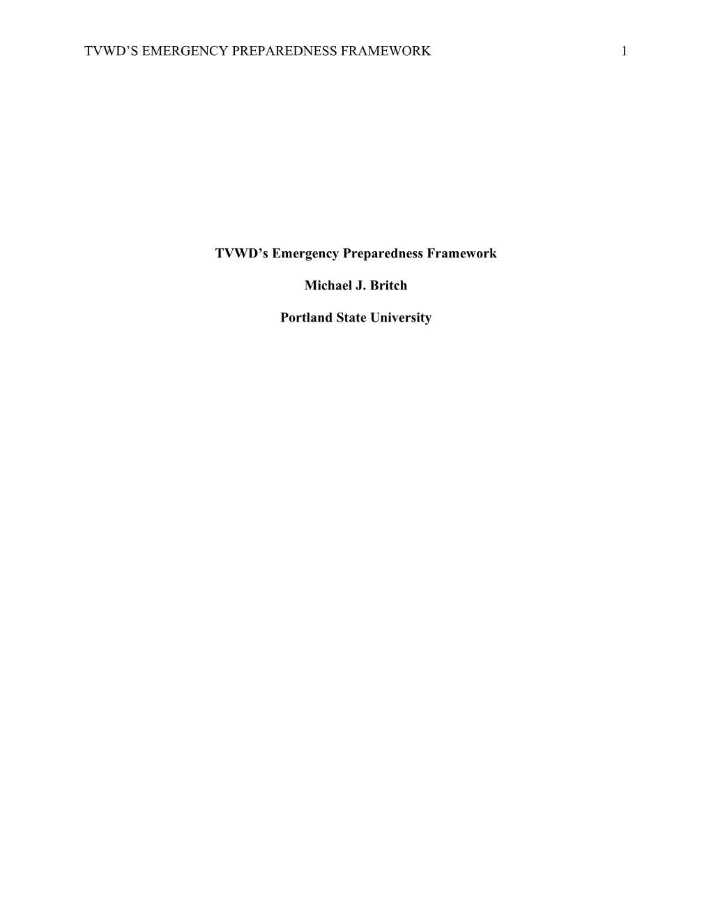 TVWD S Emergency Preparedness Framework