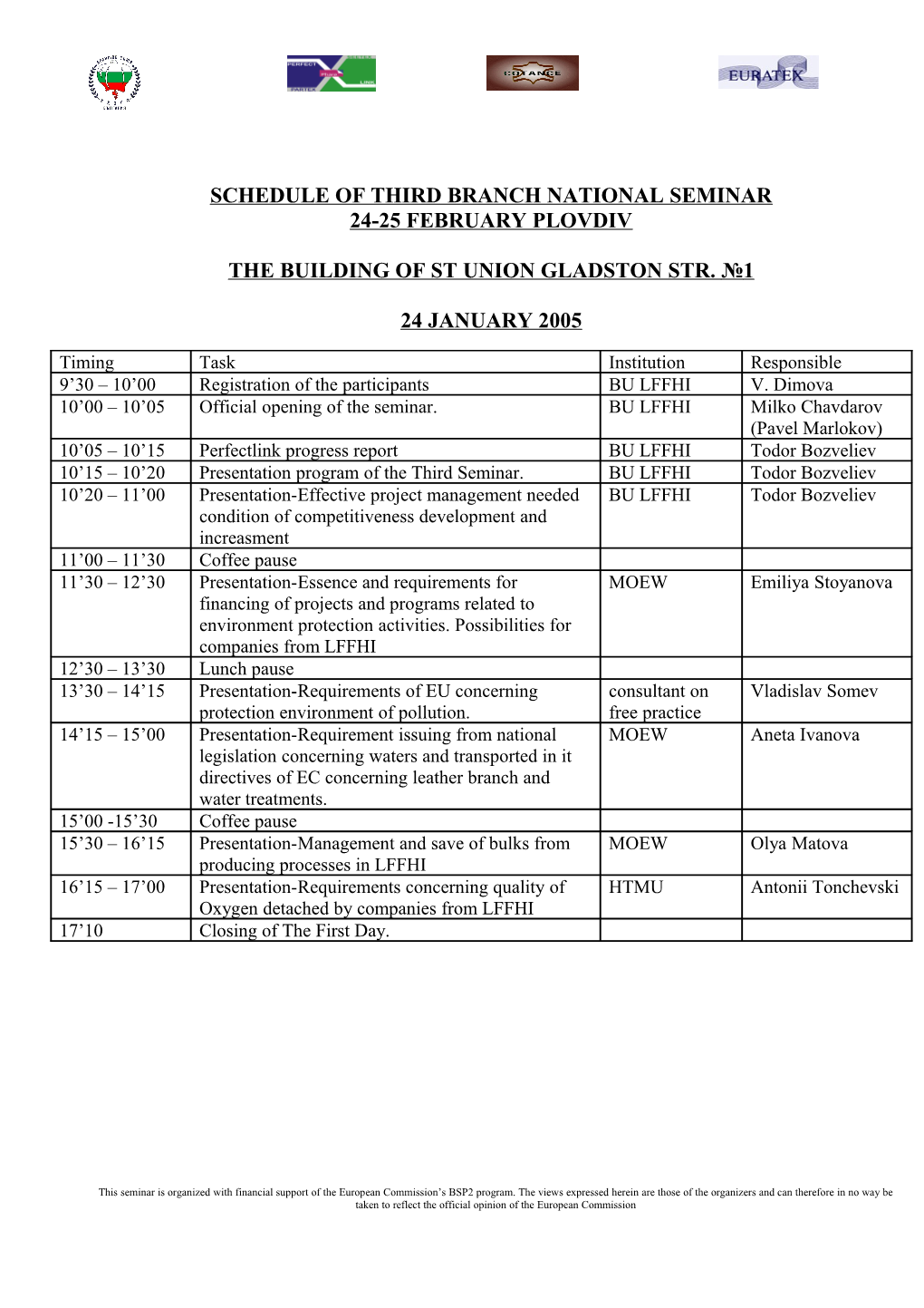 Schedule of Second Branch National Seminar