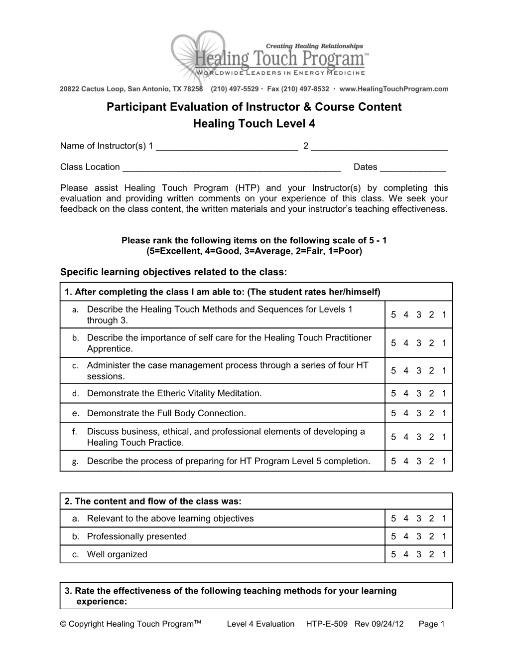 Participant Evaluation of Instructor & Course Content