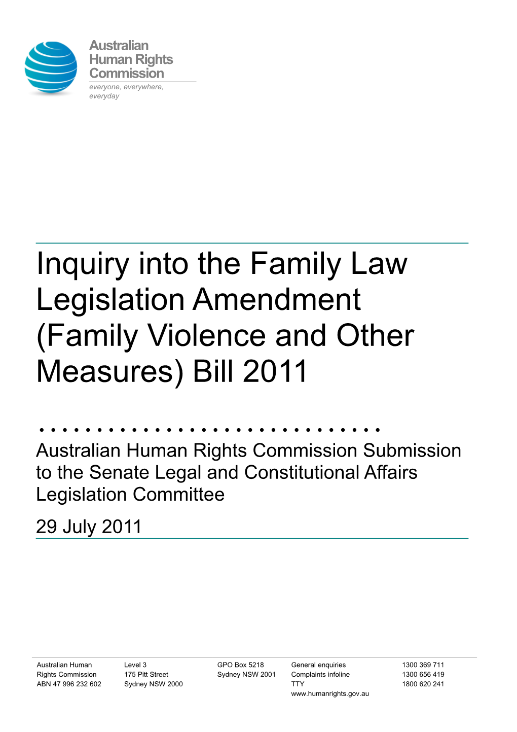 Submission to the Inquiry Into the Family Law Legislation Amendment