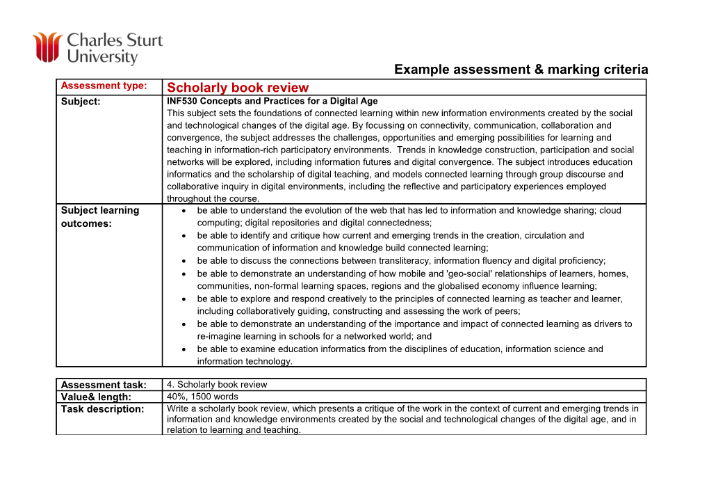 Example Assessment & Marking Criteria